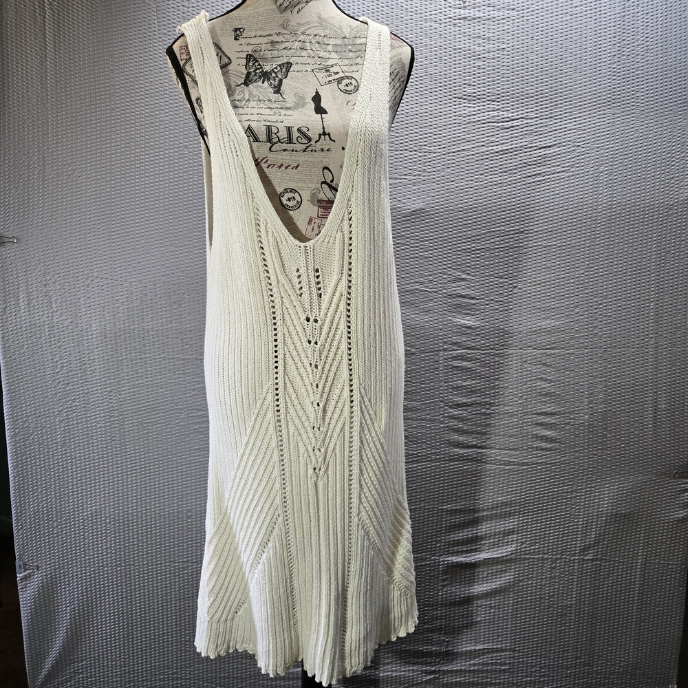 Anthropologie Cream Plunging Back Cotton Knit Boho Dress Bodycon Mini Dress